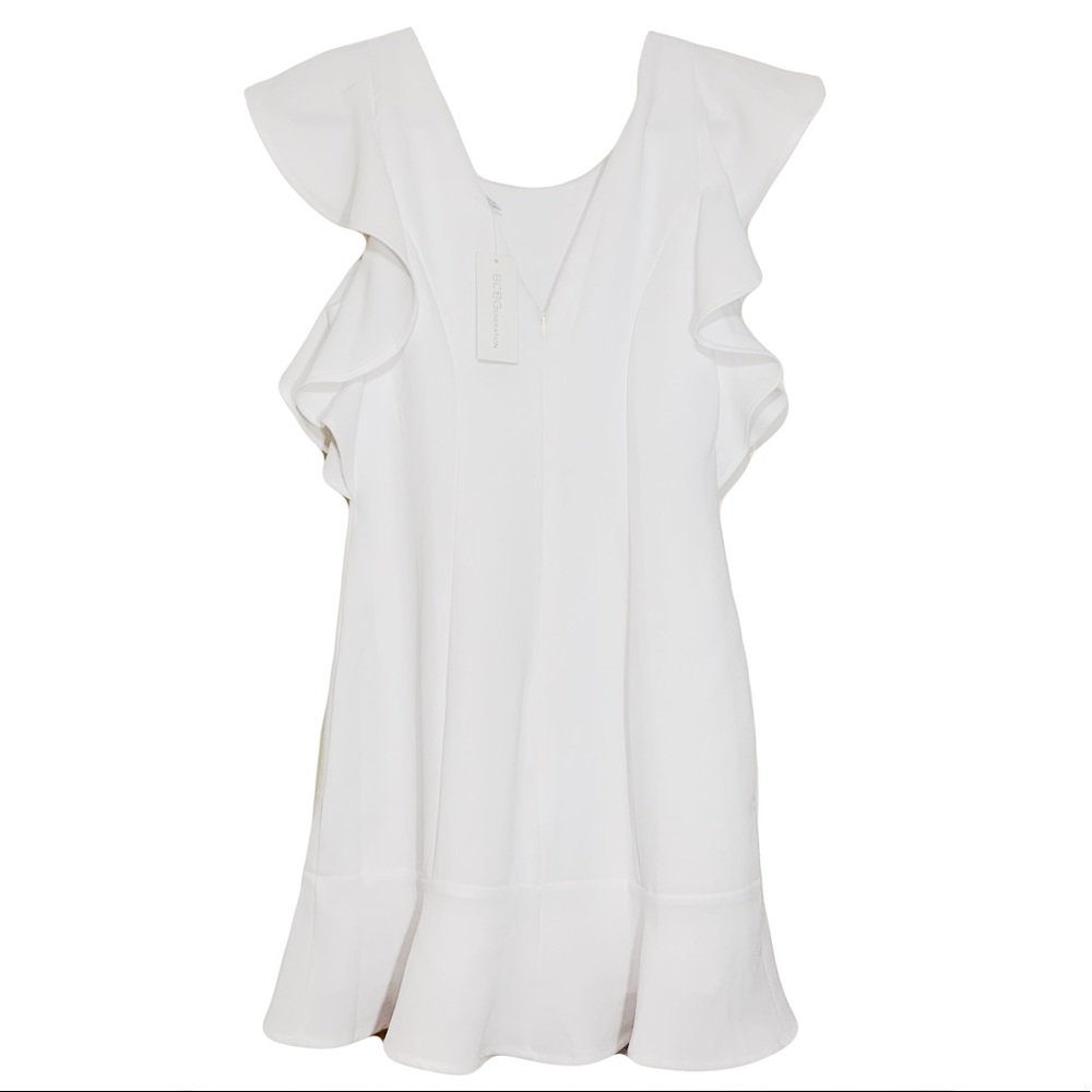 ⚡️SOLD⚡️🌟HP🌟 BCBG White Ruffle Deep V-Back Dress - Picture 7 of 9